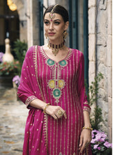 Fantastic Embroidered Work Salwar Suit in Pink Colour